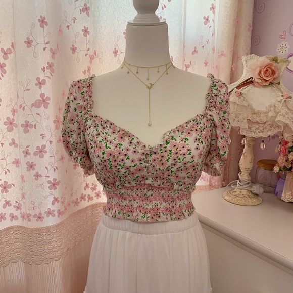 Alice+Olivia Floral Print Square Neckline Crop Top - Picture 5 of 9